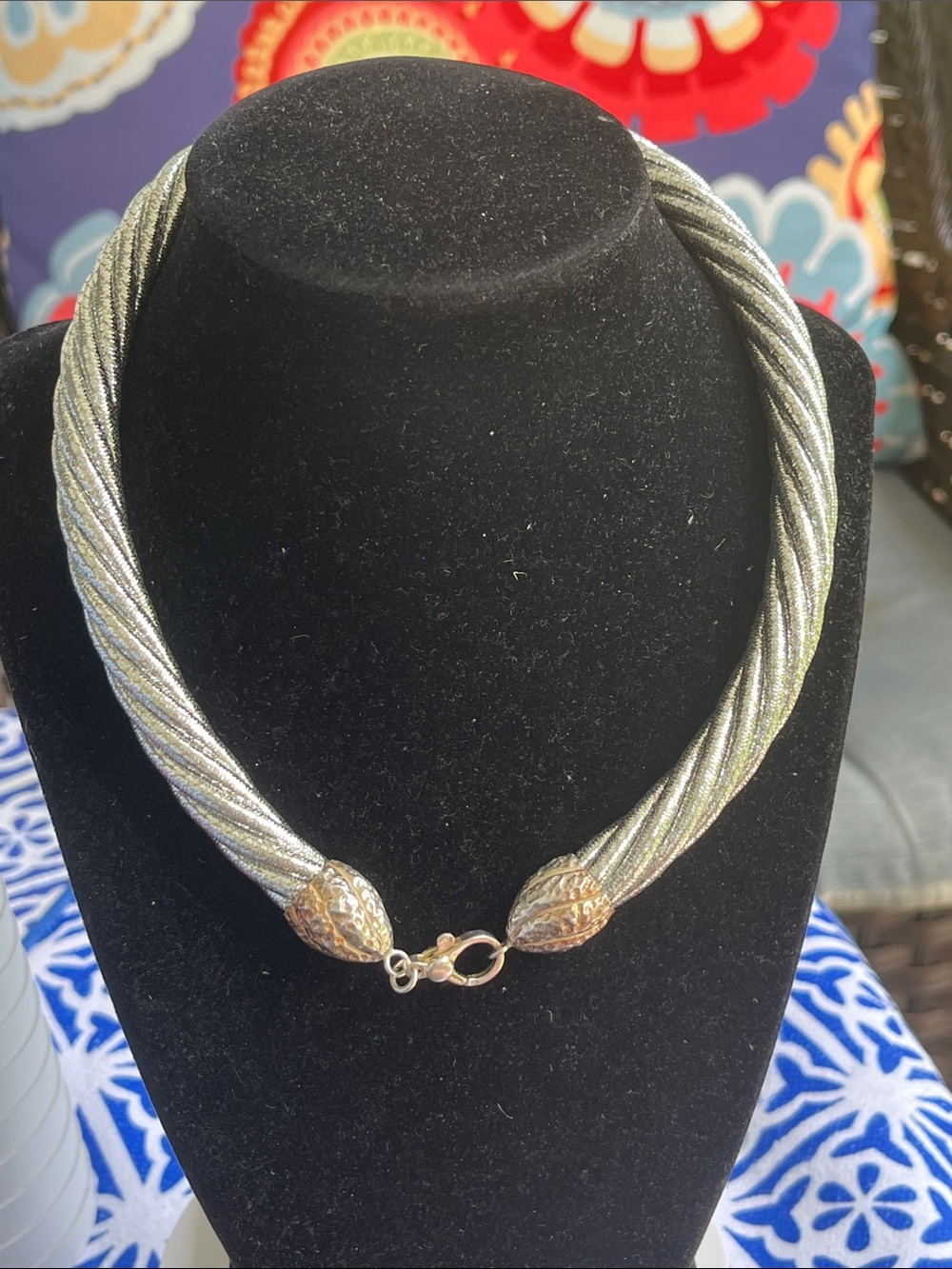 Bel Oro Sterling Silver Twisted Tinsel Rope Collar Necklace 925 Italy 19” Wide